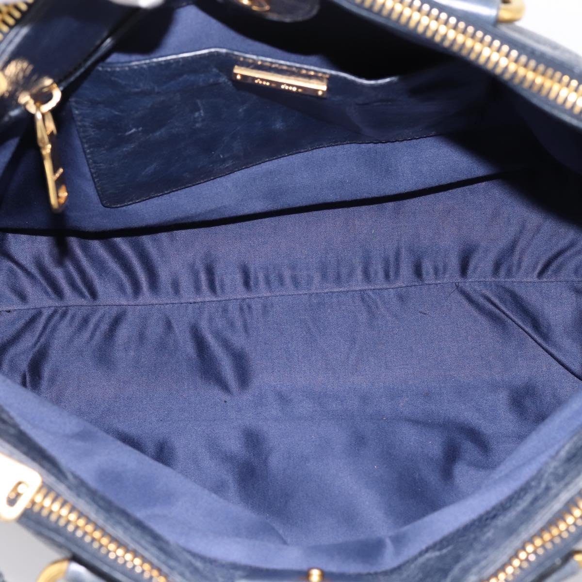 Miu Miu Hand Bag Vitellolux 2way Navy Gold Auth 198706A