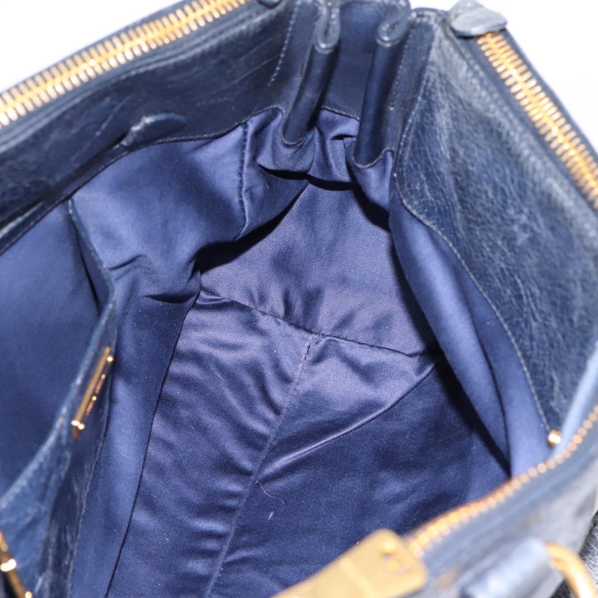 Miu Miu Hand Bag Vitellolux 2way Navy Gold Auth 198706A