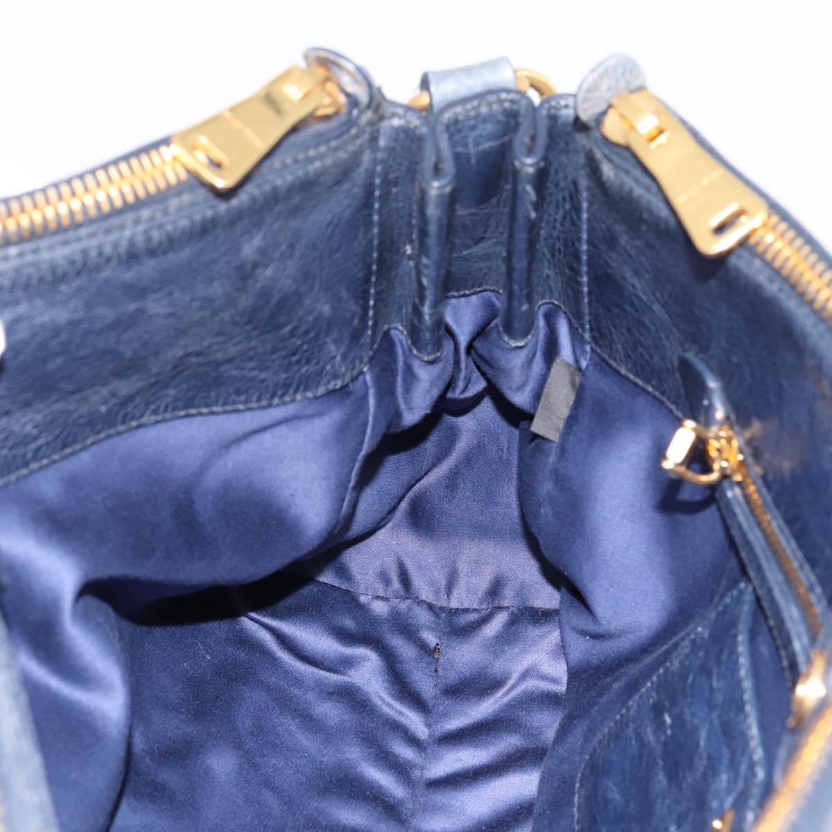 Miu Miu Hand Bag Vitellolux 2way Navy Gold Auth 198706A