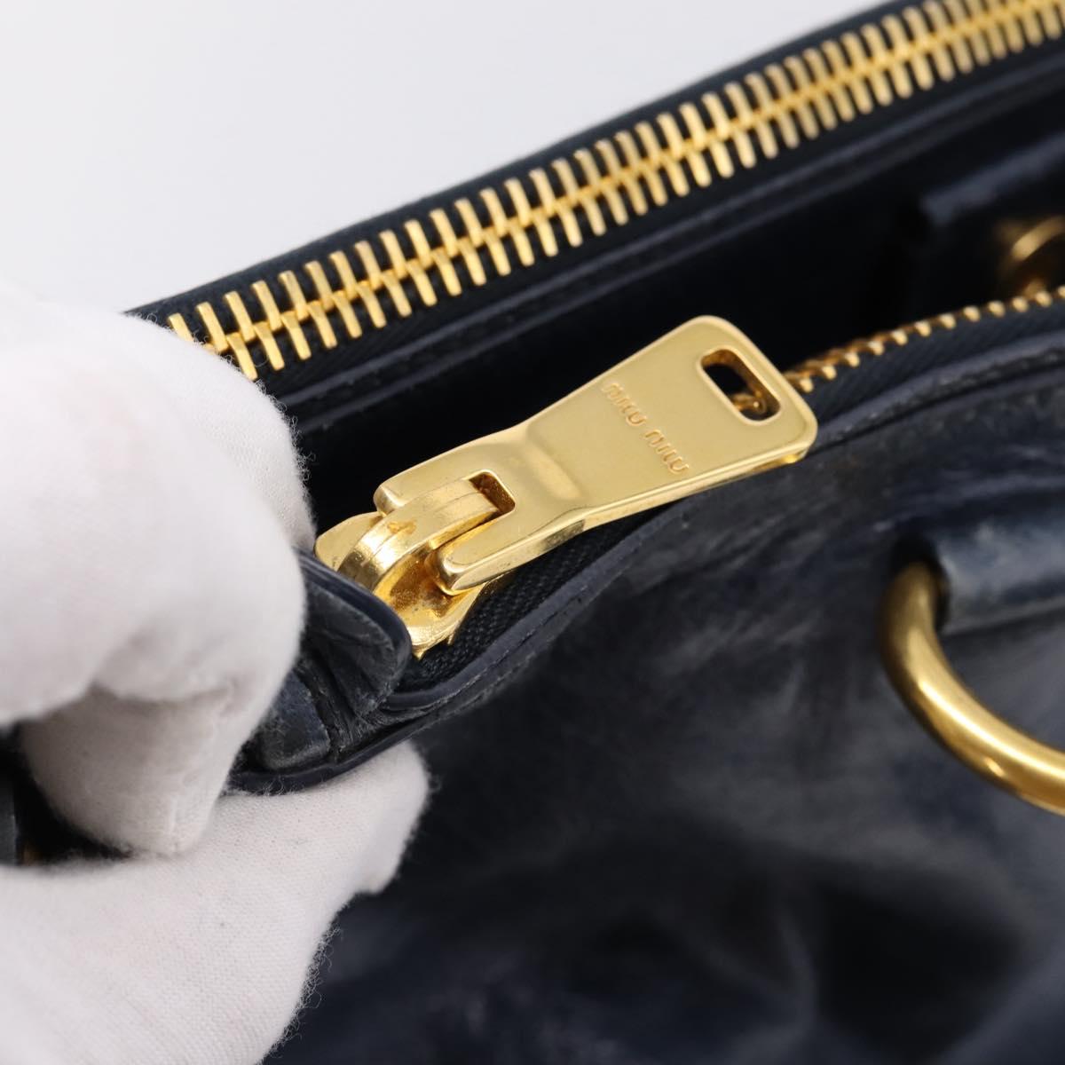 Miu Miu Hand Bag Vitellolux 2way Navy Gold Auth 198706A