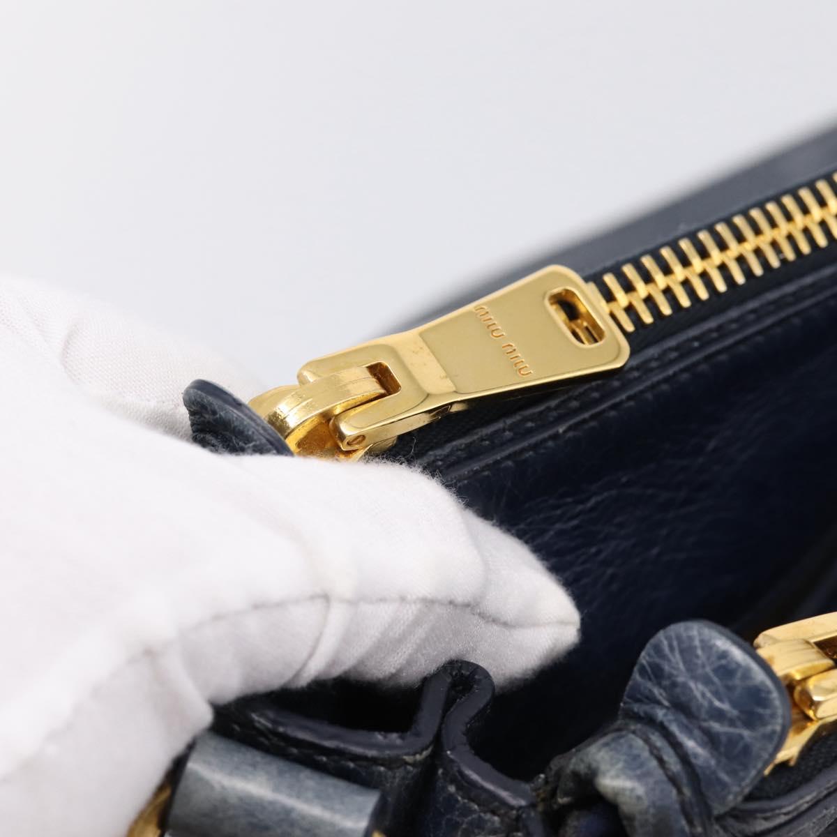 Miu Miu Hand Bag Vitellolux 2way Navy Gold Auth 198706A