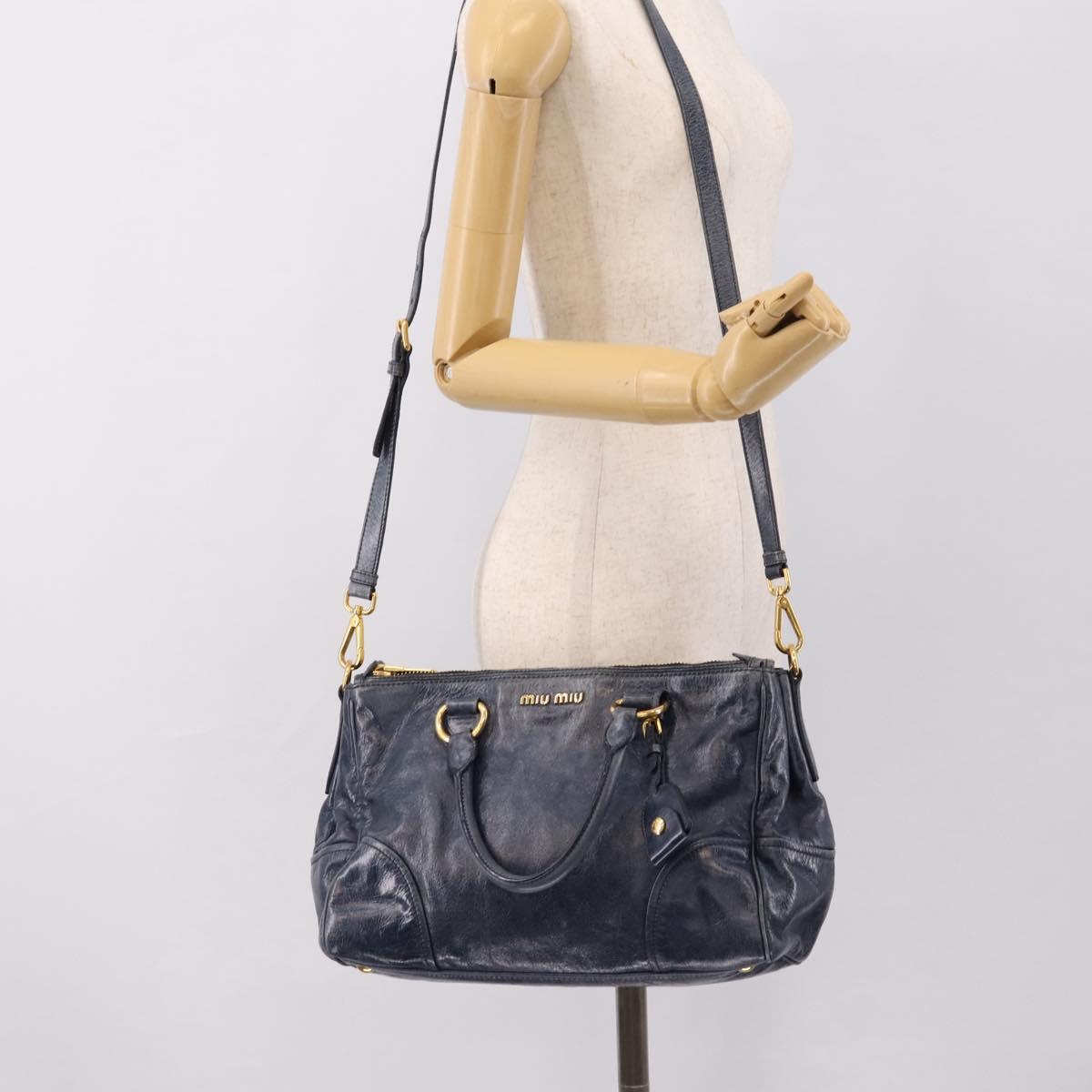 Miu Miu Hand Bag Vitellolux 2way Navy Gold Auth 198706A