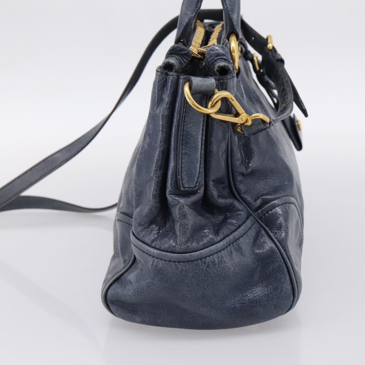 Miu Miu Hand Bag Vitellolux 2way Navy Gold Auth 198706A