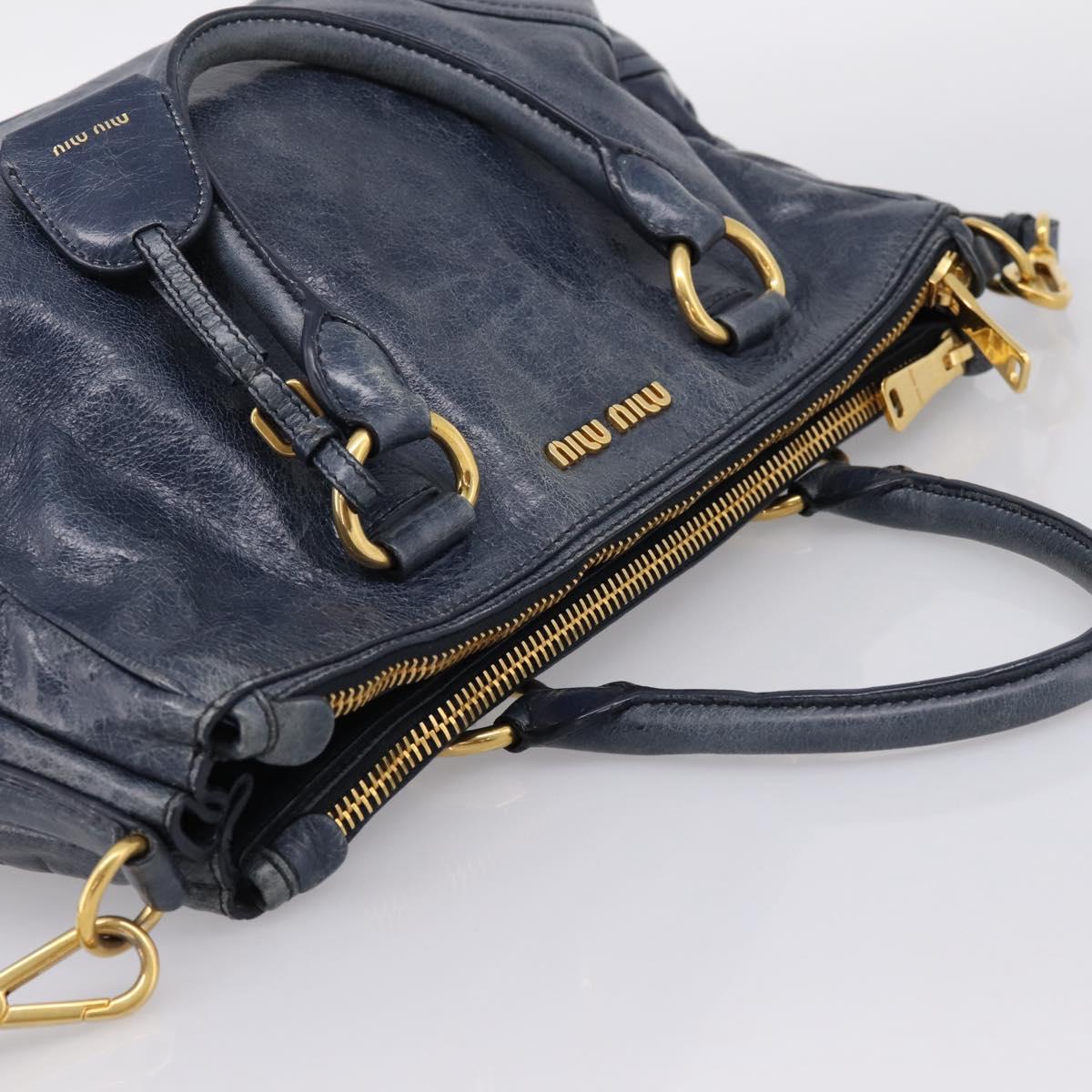 Miu Miu Hand Bag Vitellolux 2way Navy Gold Auth 198706A
