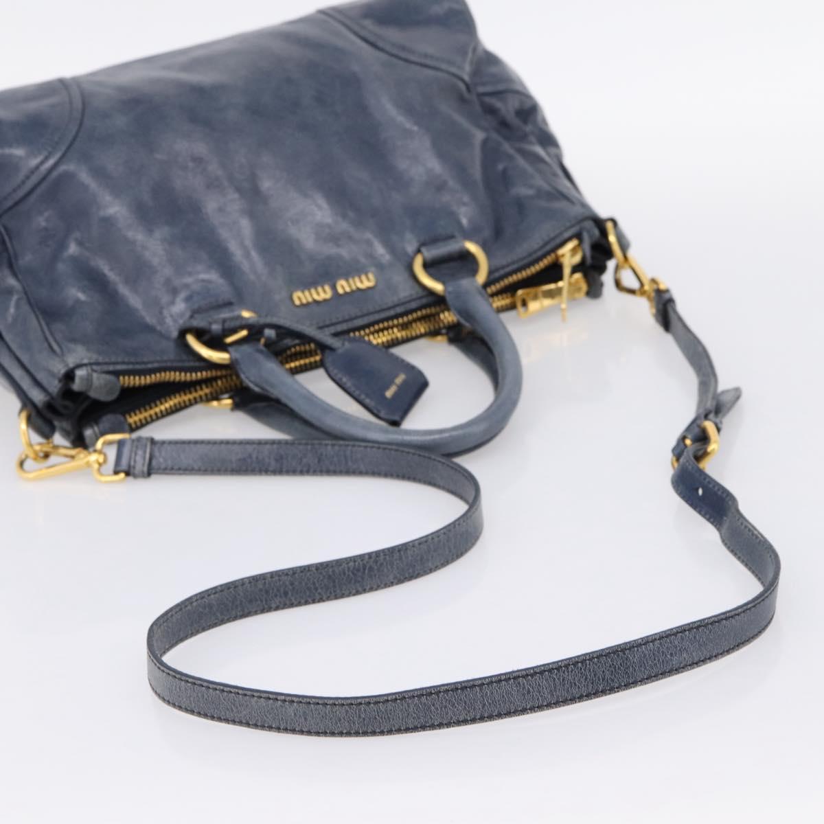 Miu Miu Hand Bag Vitellolux 2way Navy Gold Auth 198706A