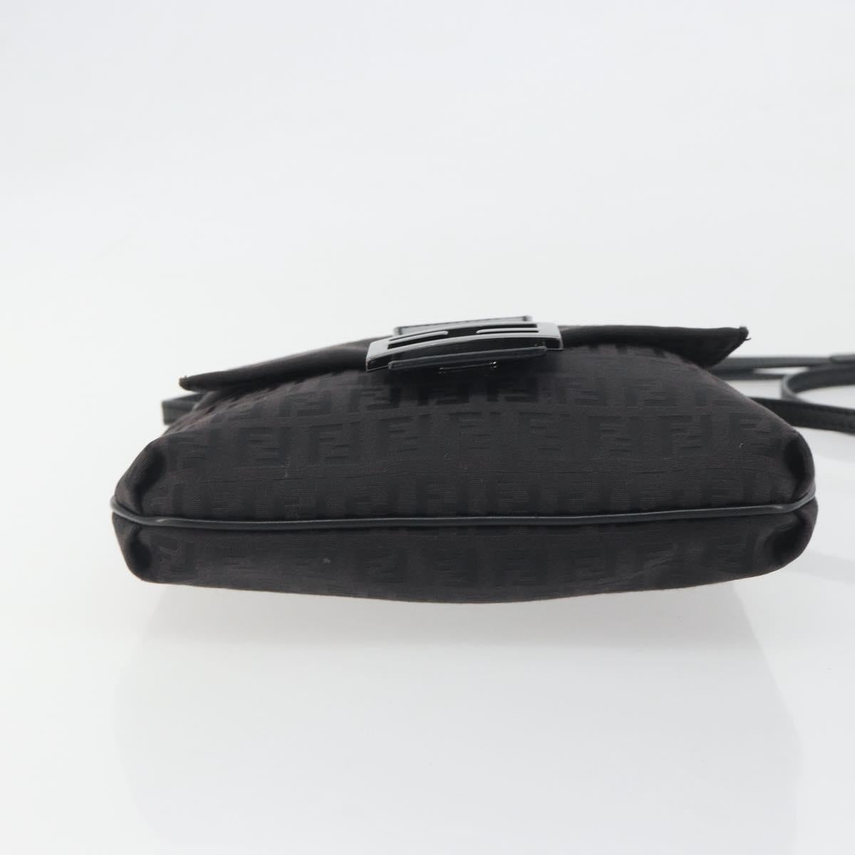 FENDI Zucchino Canvas Mamma Baguette Shoulder Bag Black Auth 198707A