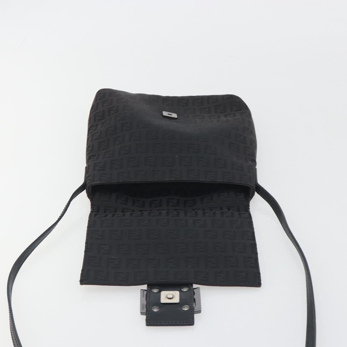 FENDI Zucchino Canvas Mamma Baguette Shoulder Bag Black Auth 198707A