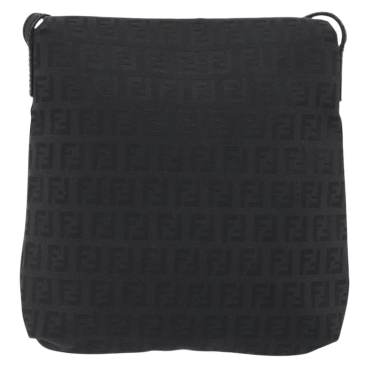 FENDI Zucchino Canvas Mamma Baguette Shoulder Bag Black Auth 198707A