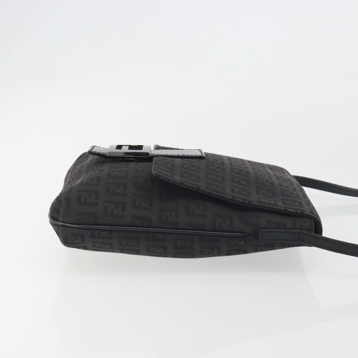 FENDI Zucchino Canvas Mamma Baguette Shoulder Bag Black Auth 198707A