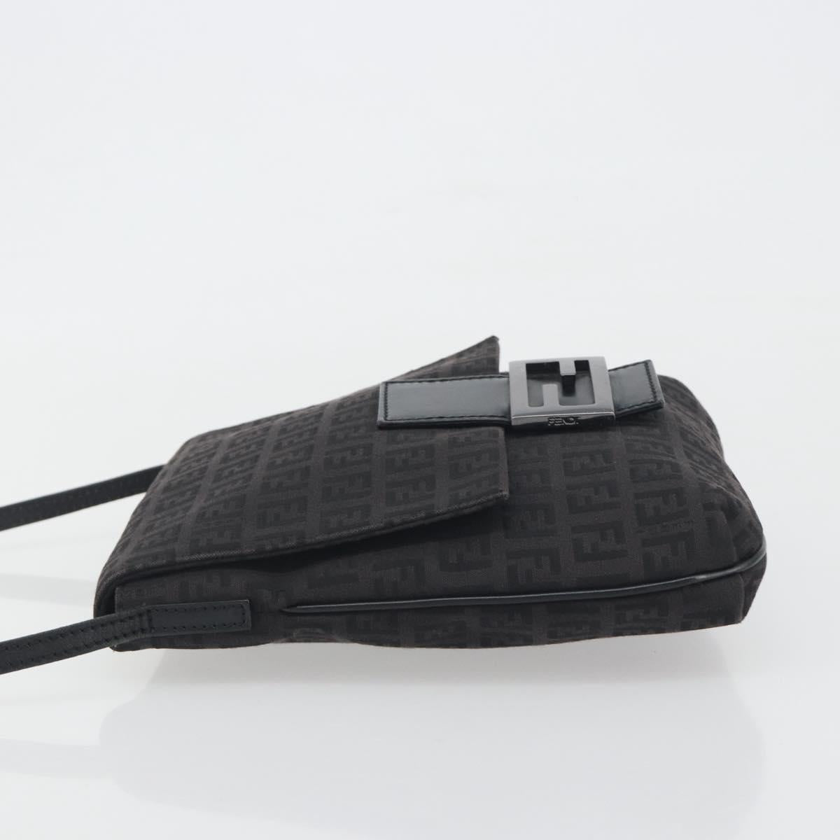FENDI Zucchino Canvas Mamma Baguette Shoulder Bag Black Auth 198707A