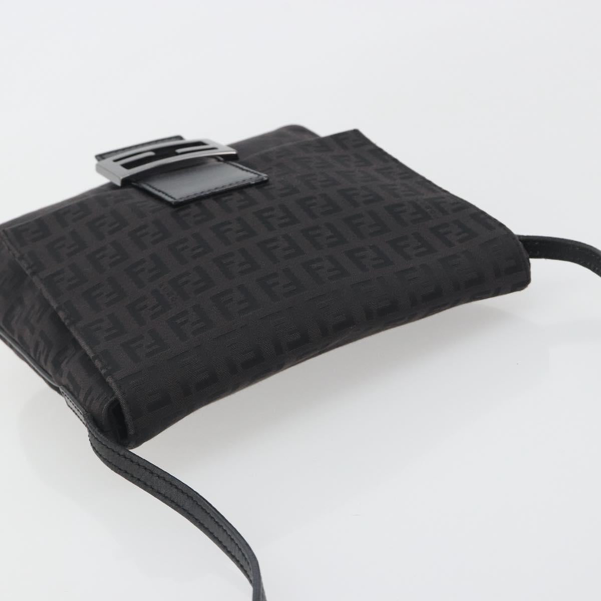 FENDI Zucchino Canvas Mamma Baguette Shoulder Bag Black Auth 198707A