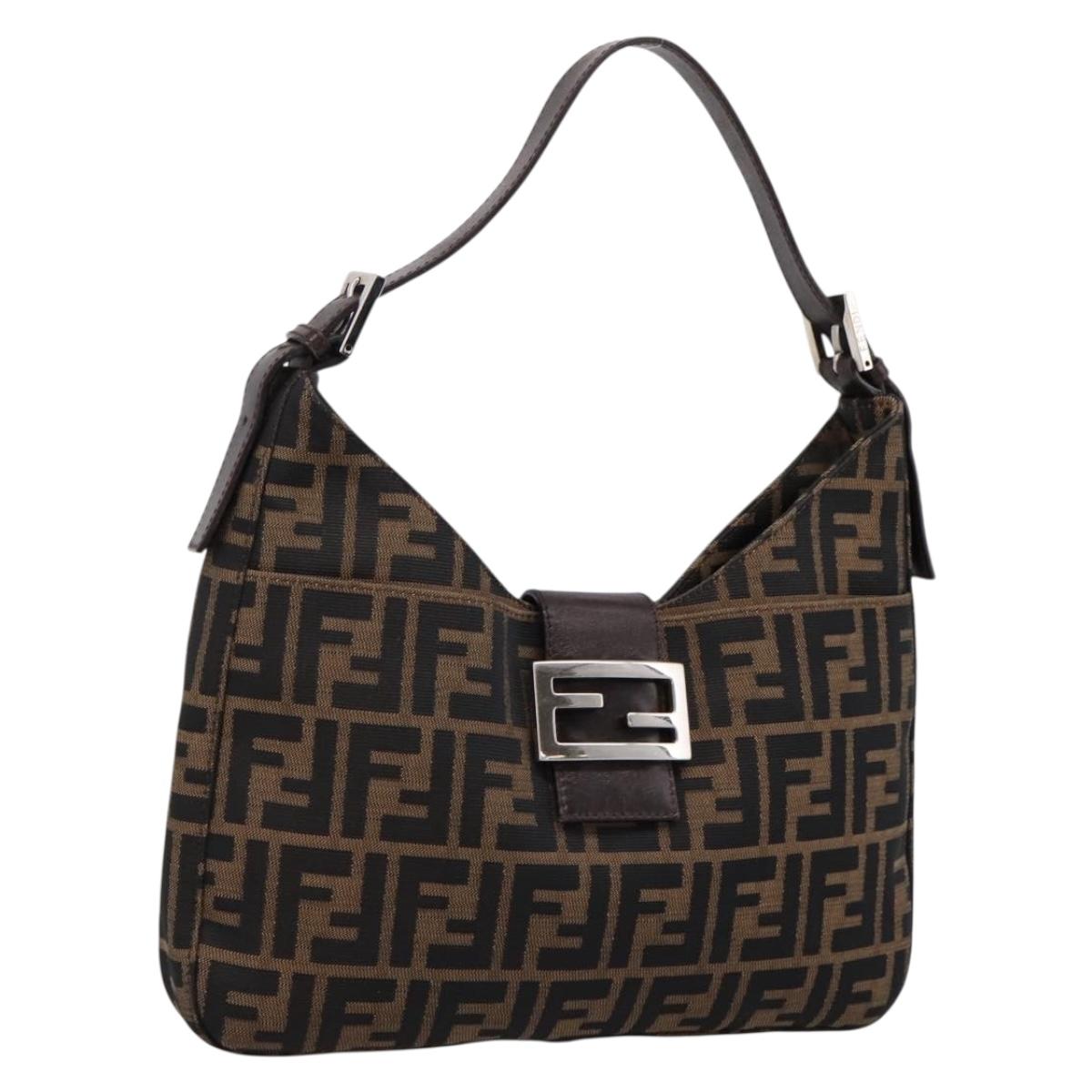 FENDI Zucca Canvas Mamma Baguette Shoulder Bag Brown Black Auth 198708V