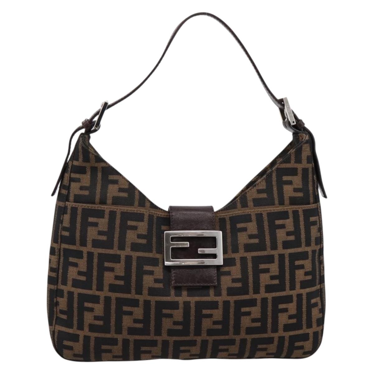 FENDI Zucca Canvas Mamma Baguette Shoulder Bag Brown Black Auth 198708V