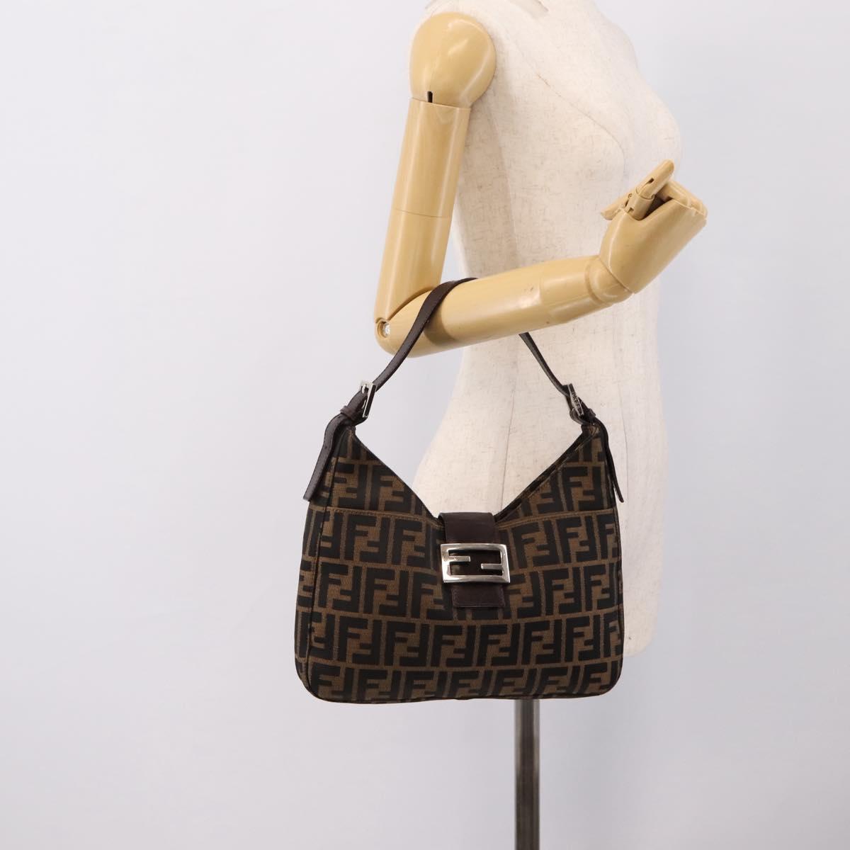 FENDI Zucca Canvas Mamma Baguette Shoulder Bag Brown Black Auth 198708V