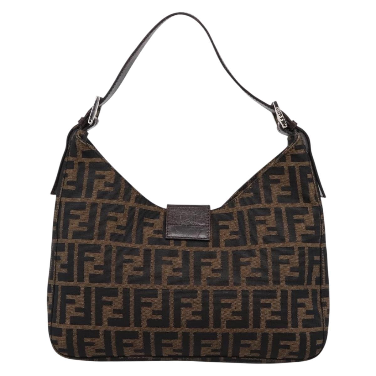 FENDI Zucca Canvas Mamma Baguette Shoulder Bag Brown Black Auth 198708V