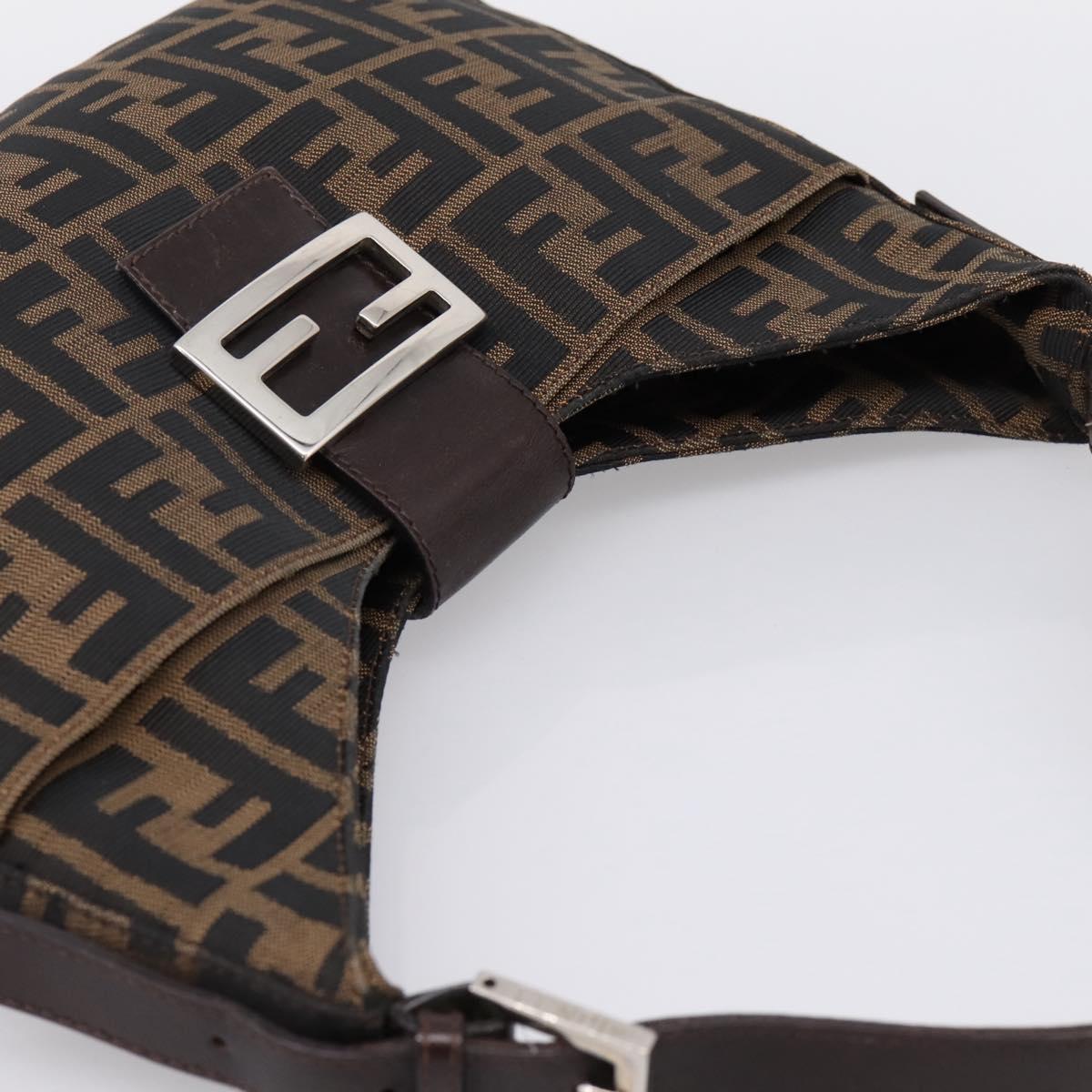 FENDI Zucca Canvas Mamma Baguette Shoulder Bag Brown Black Auth 198708V
