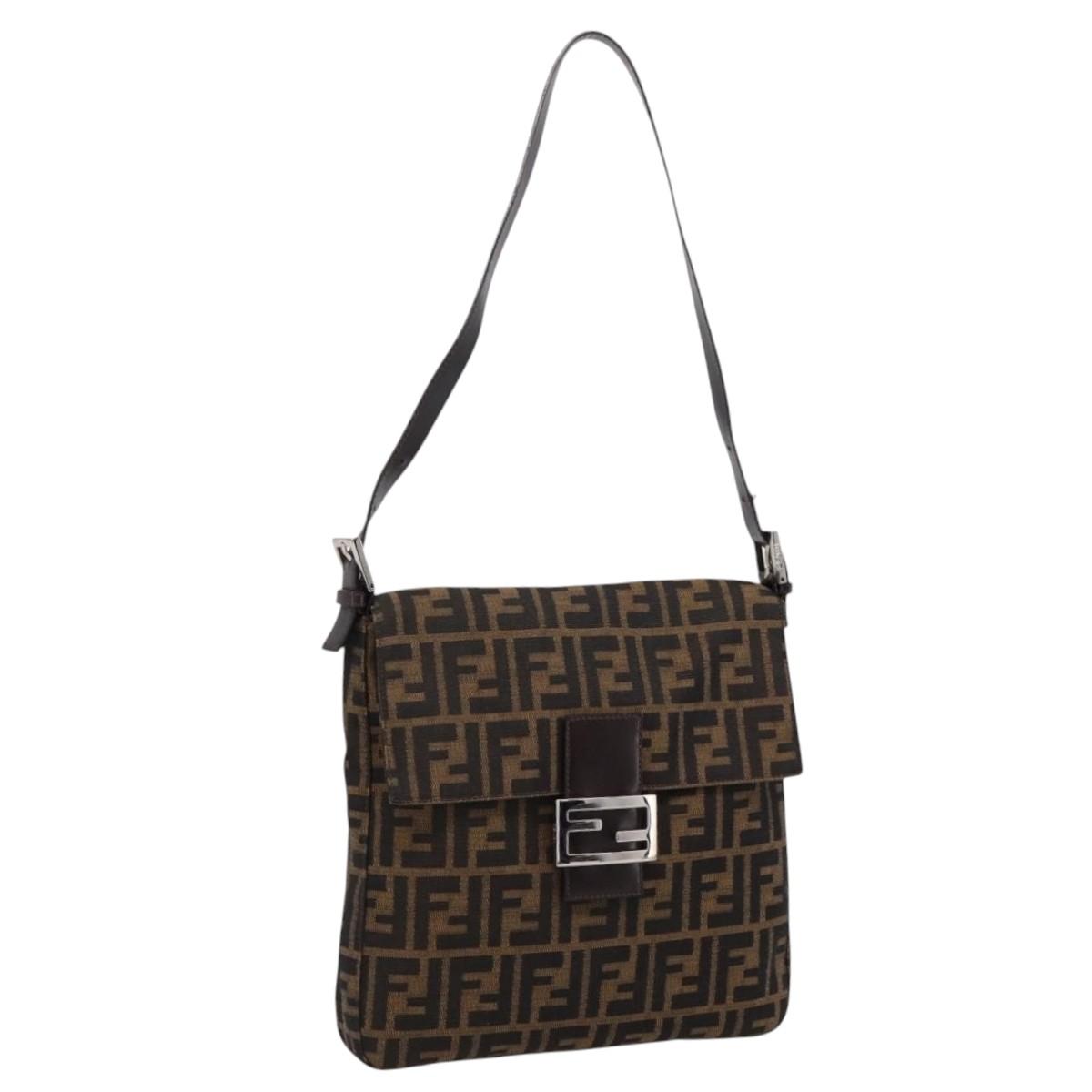 FENDI Zucca Canvas Mamma Baguette Shoulder Bag Brown Black Auth 198709A