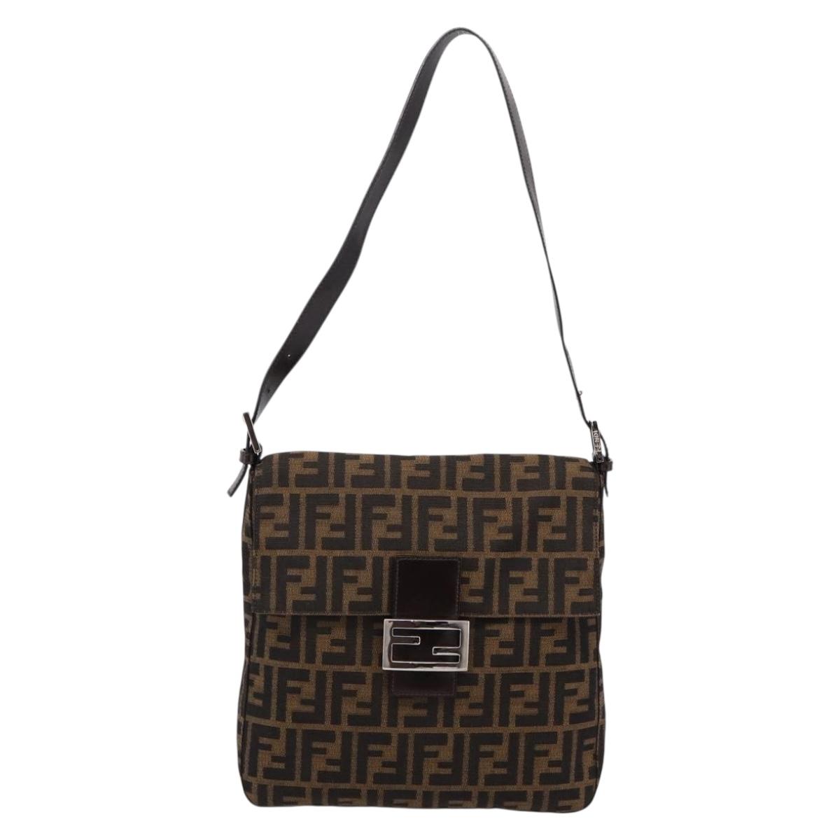 FENDI Zucca Canvas Mamma Baguette Shoulder Bag Brown Black Auth 198709A