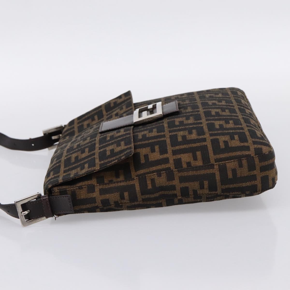 FENDI Zucca Canvas Mamma Baguette Shoulder Bag Brown Black Auth 198709A