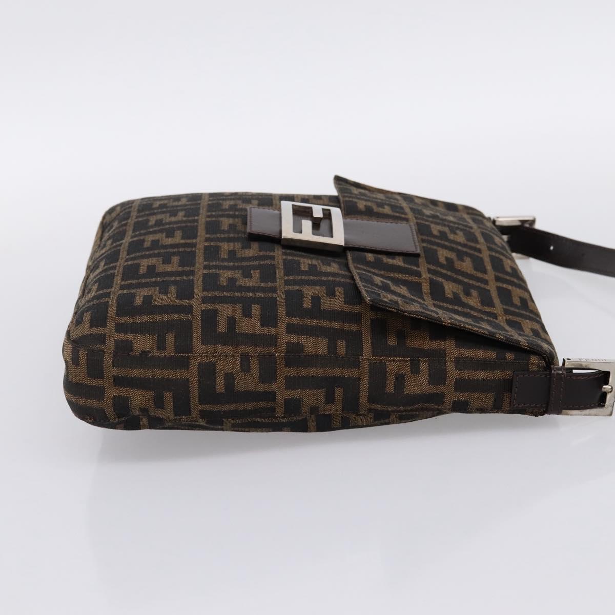 FENDI Zucca Canvas Mamma Baguette Shoulder Bag Brown Black Auth 198709A