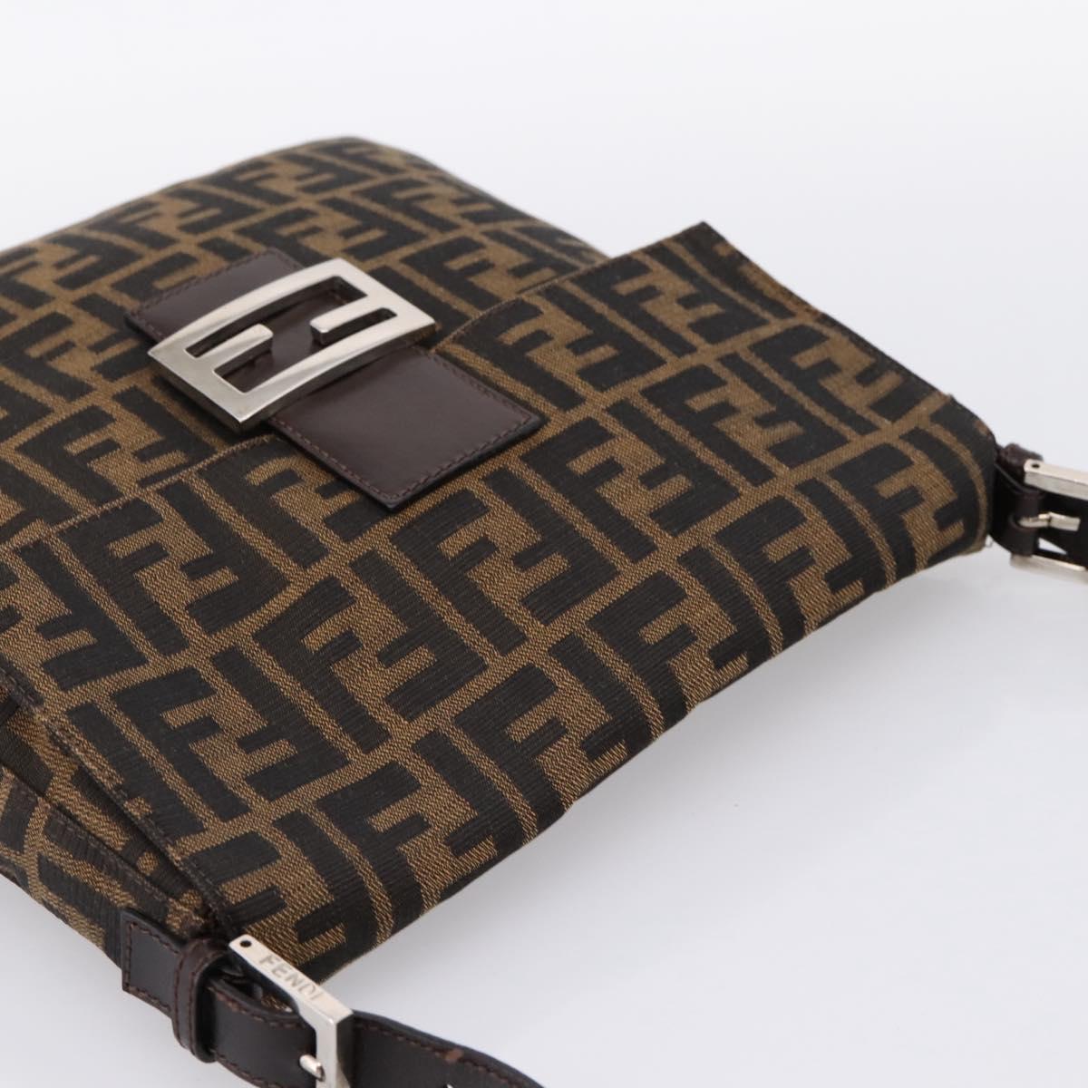 FENDI Zucca Canvas Mamma Baguette Shoulder Bag Brown Black Auth 198709A