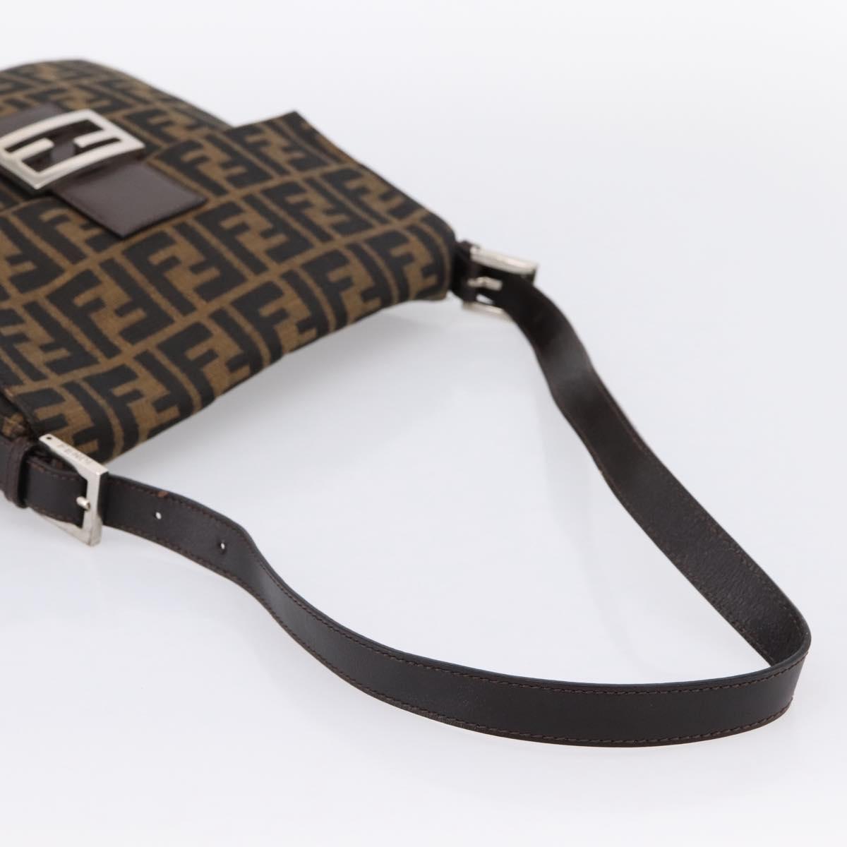 FENDI Zucca Canvas Mamma Baguette Shoulder Bag Brown Black Auth 198709A