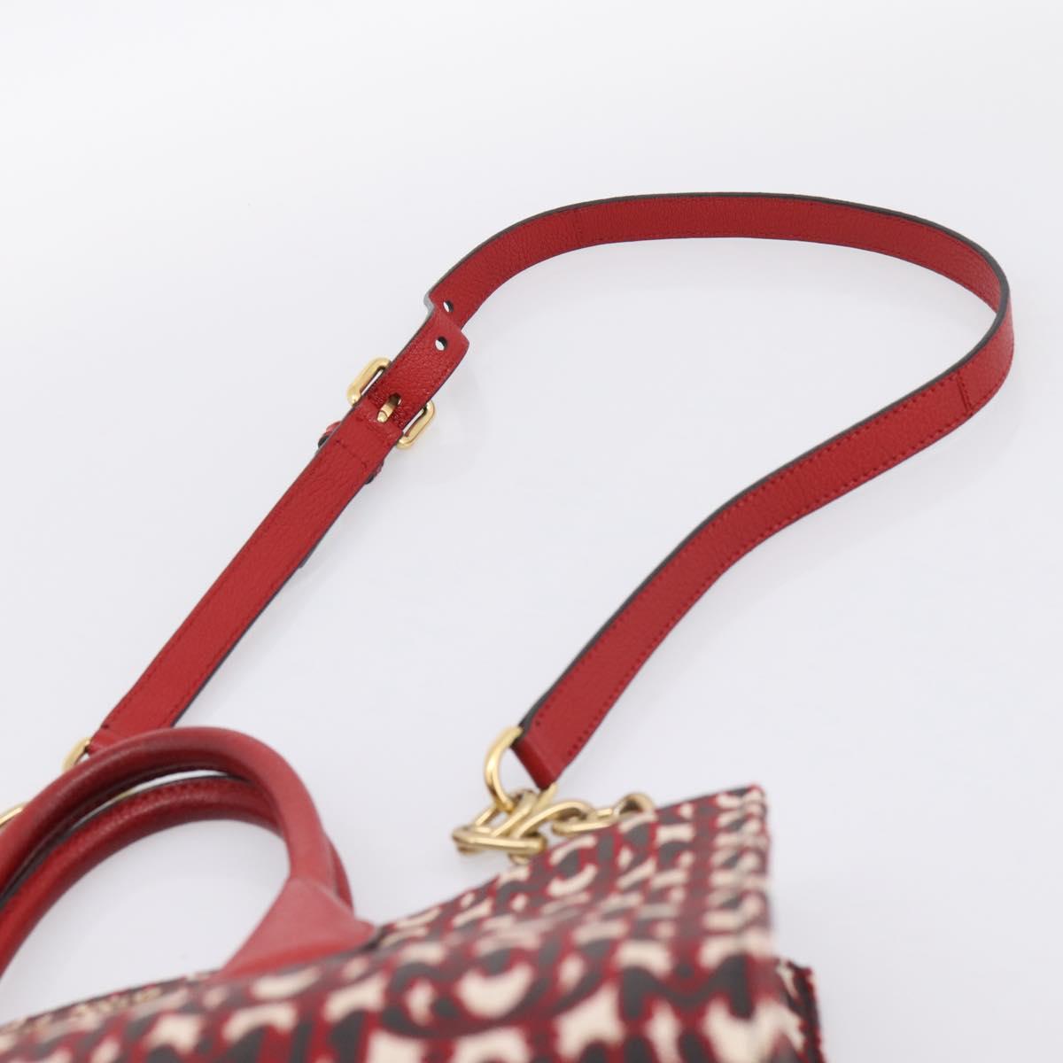 Miu Miu Chain Shoulder Bag Canvas 2way Red Gold Auth 198710A