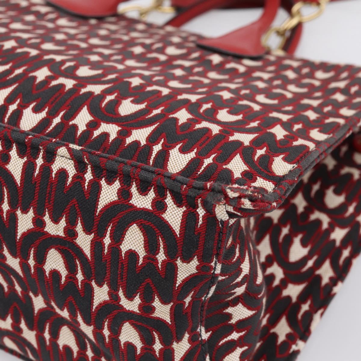 Miu Miu Chain Shoulder Bag Canvas 2way Red Gold Auth 198710A
