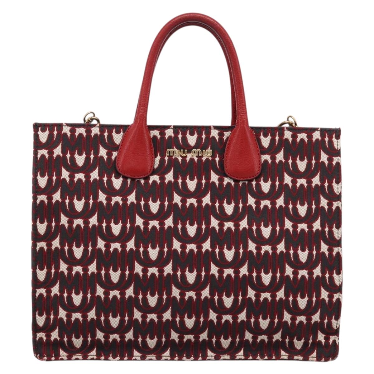 Miu Miu Chain Shoulder Bag Canvas 2way Red Gold Auth 198710A