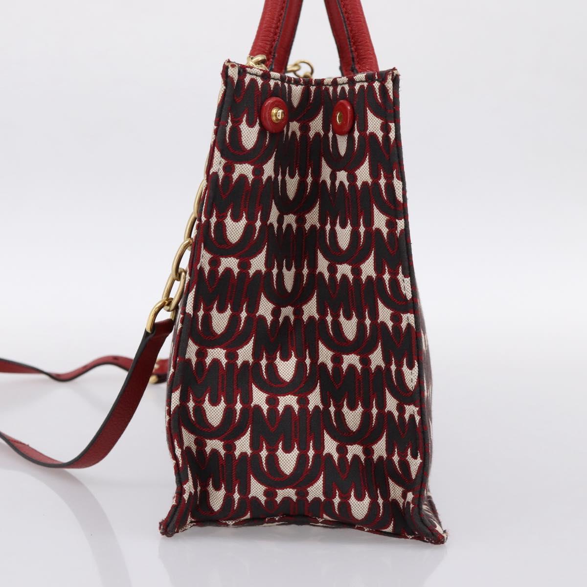Miu Miu Chain Shoulder Bag Canvas 2way Red Gold Auth 198710A