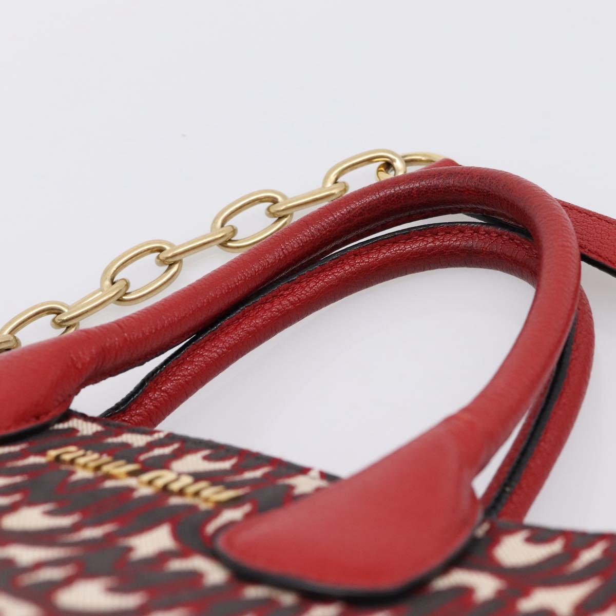 Miu Miu Chain Shoulder Bag Canvas 2way Red Gold Auth 198710A