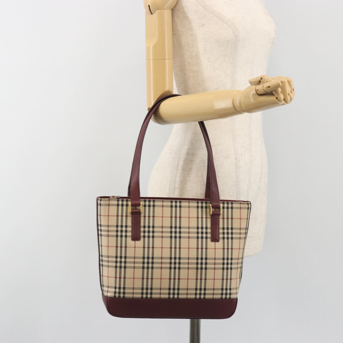 BURBERRY Nova Check Tote Bag Canvas Beige Gold Auth 198715