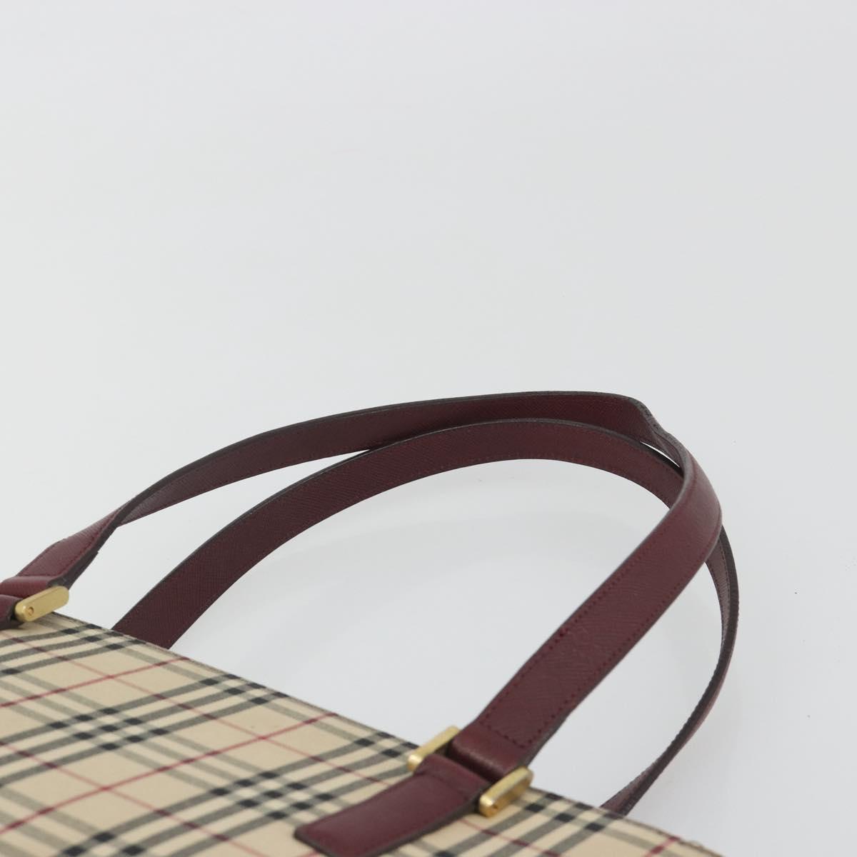 BURBERRY Nova Check Tote Bag Canvas Beige Gold Auth 198715