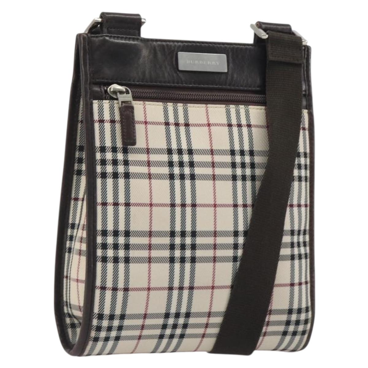 BURBERRY Nova Check Shoulder Bag Canvas Beige Silver Auth 198716A