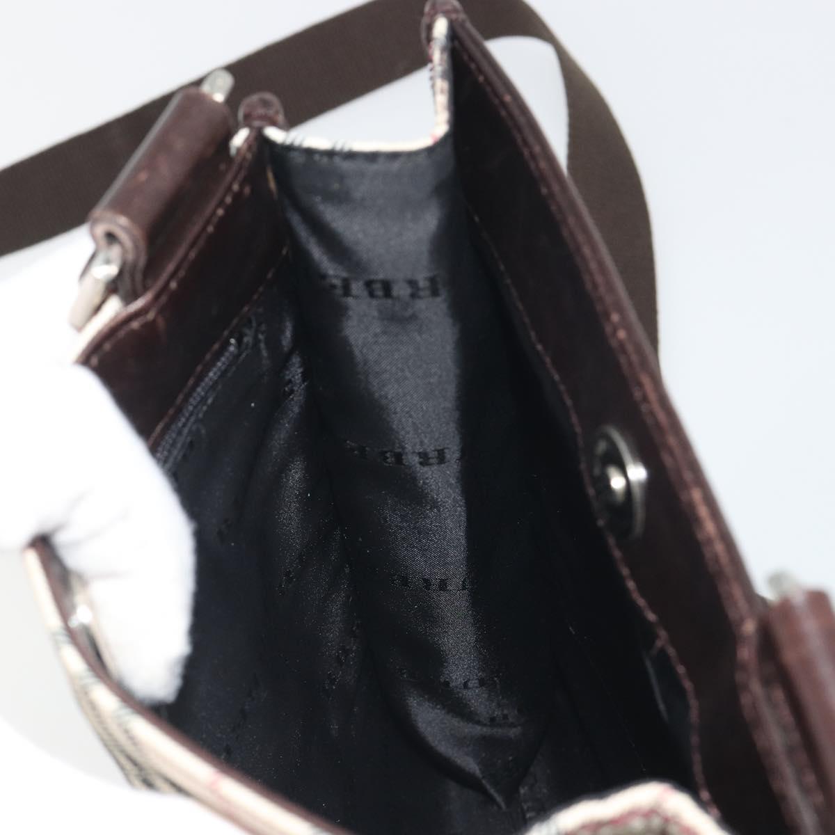 BURBERRY Nova Check Shoulder Bag Canvas Beige Silver Auth 198716A