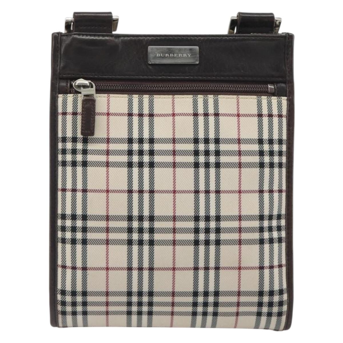 BURBERRY Nova Check Shoulder Bag Canvas Beige Silver Auth 198716A