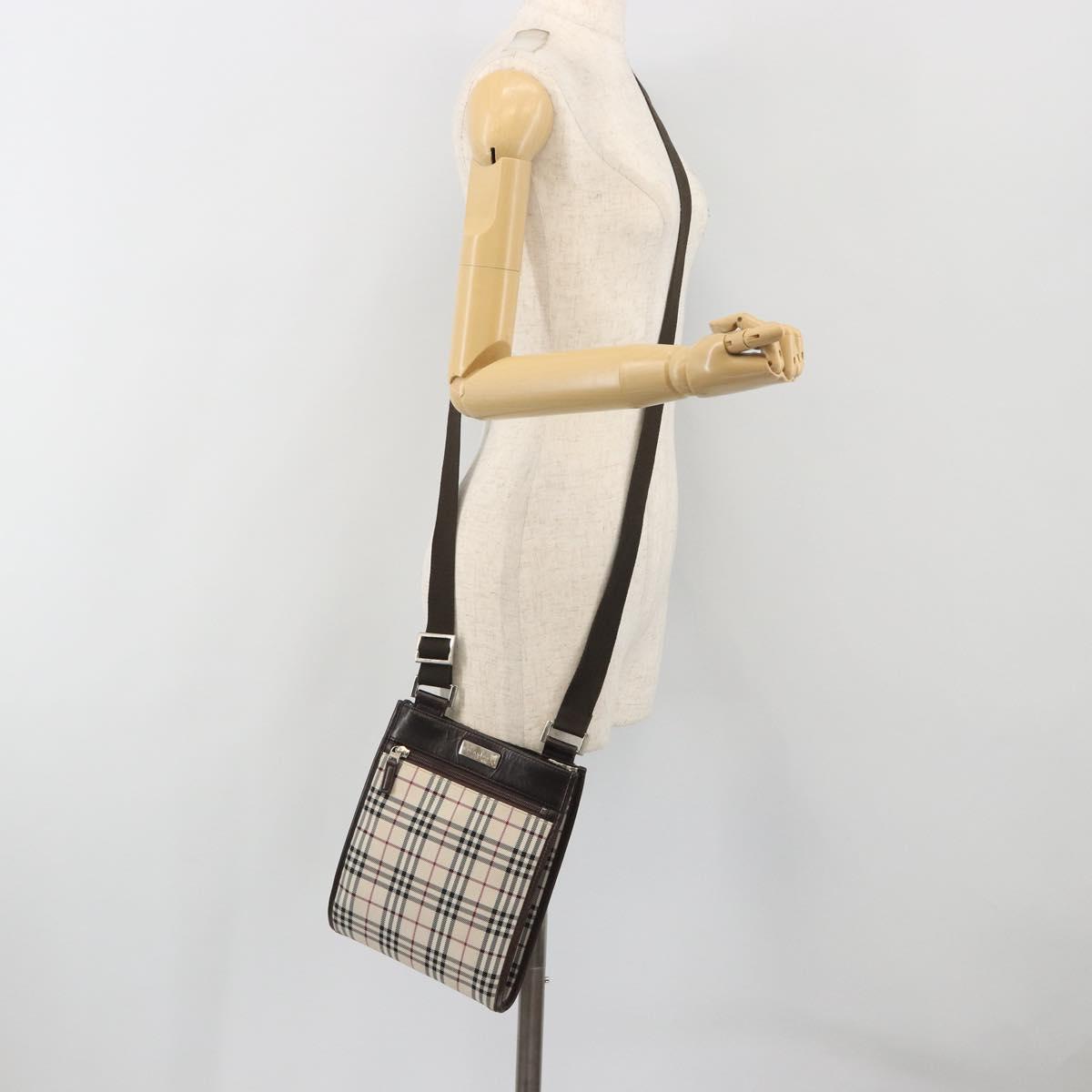 BURBERRY Nova Check Shoulder Bag Canvas Beige Silver Auth 198716A