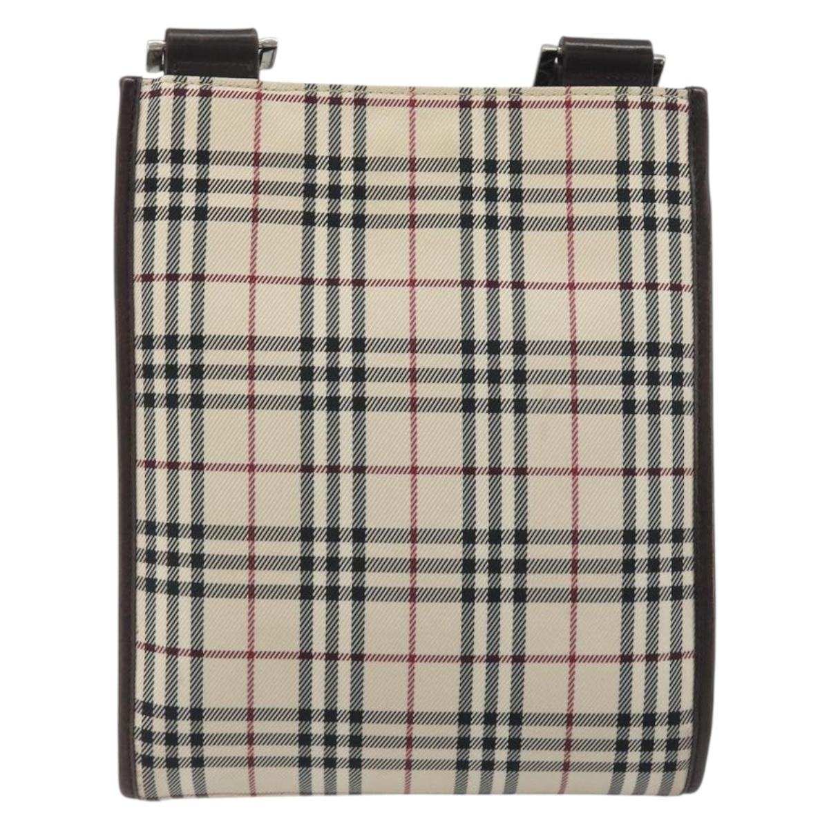 BURBERRY Nova Check Shoulder Bag Canvas Beige Silver Auth 198716A