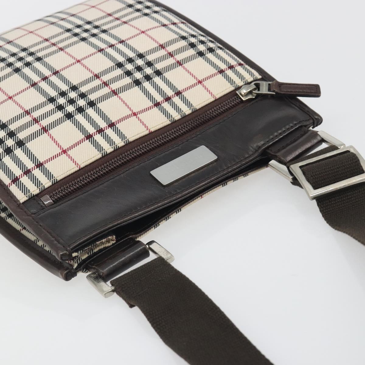 BURBERRY Nova Check Shoulder Bag Canvas Beige Silver Auth 198716A