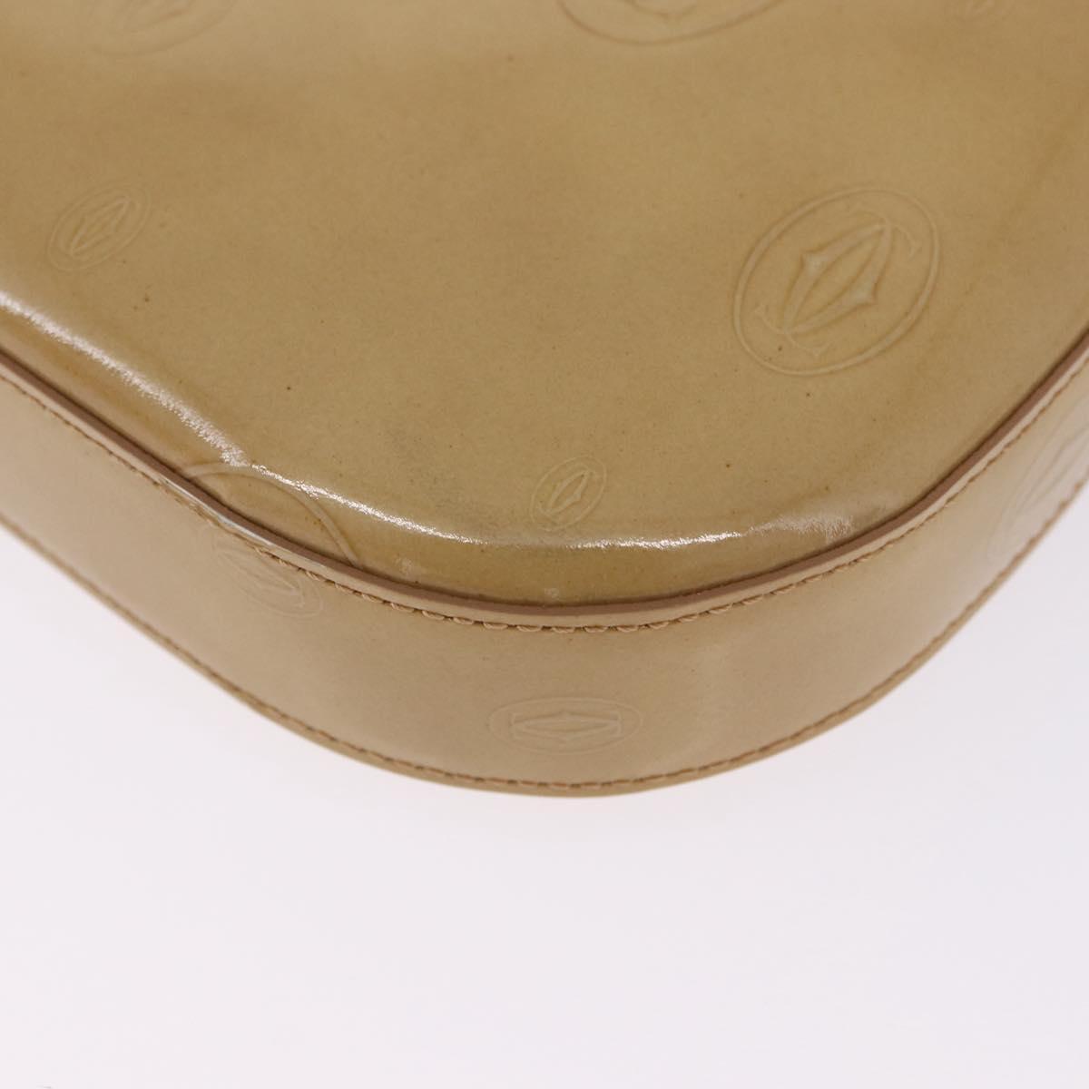 CARTIER Shoulder Bag Patent leather Beige Silver Auth 198718V