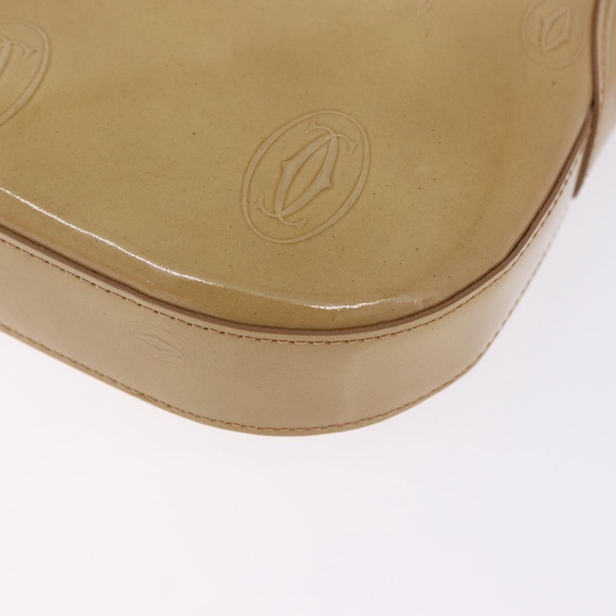 CARTIER Shoulder Bag Patent leather Beige Silver Auth 198718V