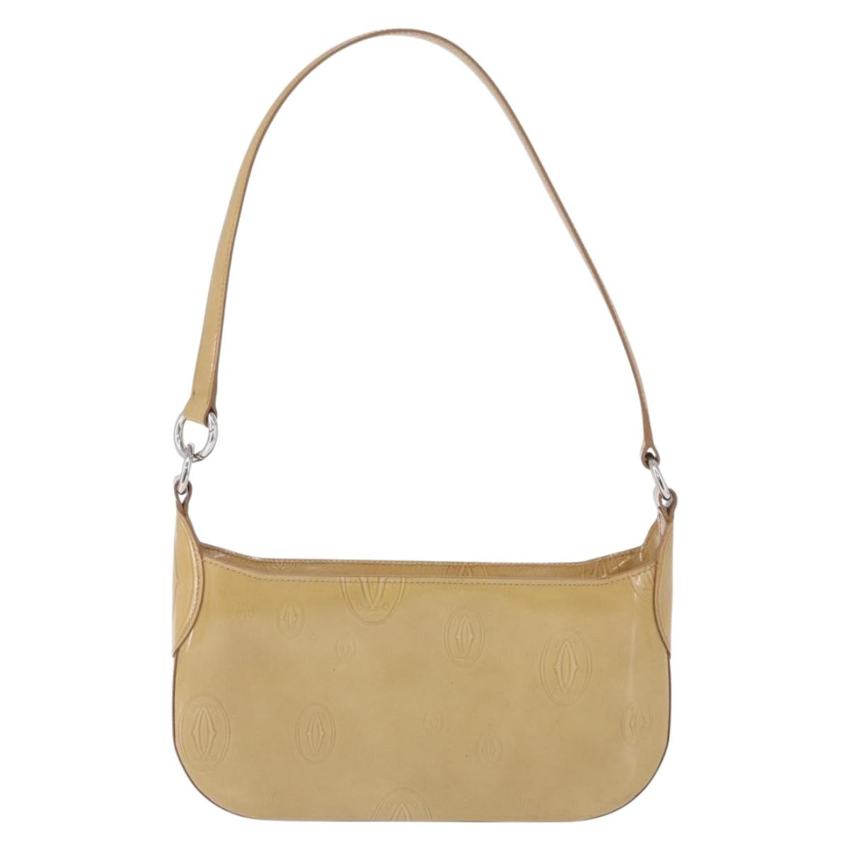 CARTIER Shoulder Bag Patent leather Beige Silver Auth 198718V