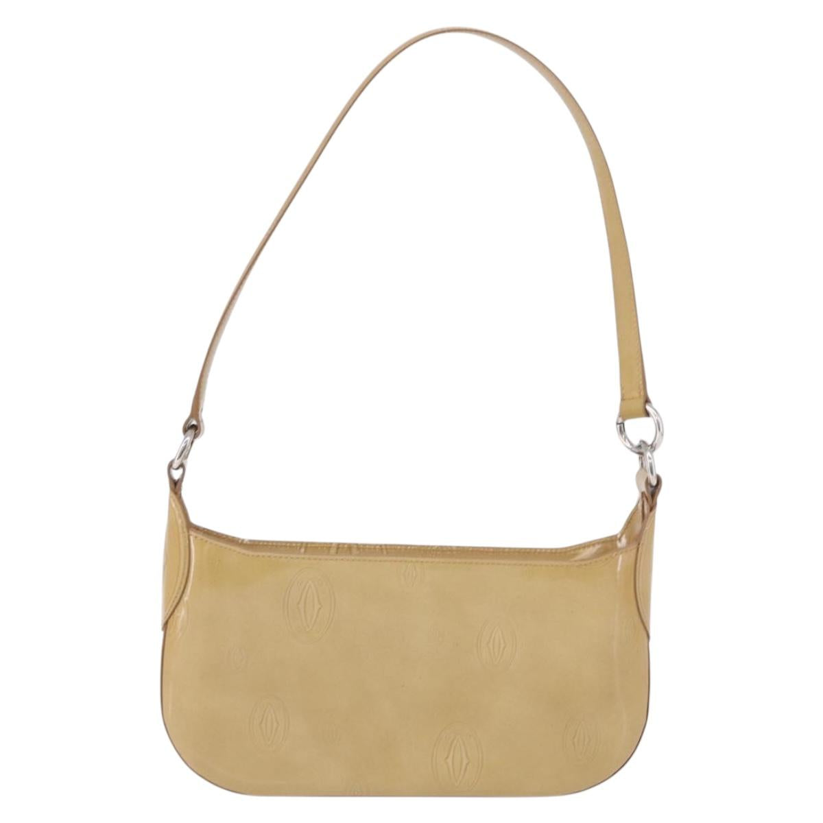 CARTIER Shoulder Bag Patent leather Beige Silver Auth 198718V