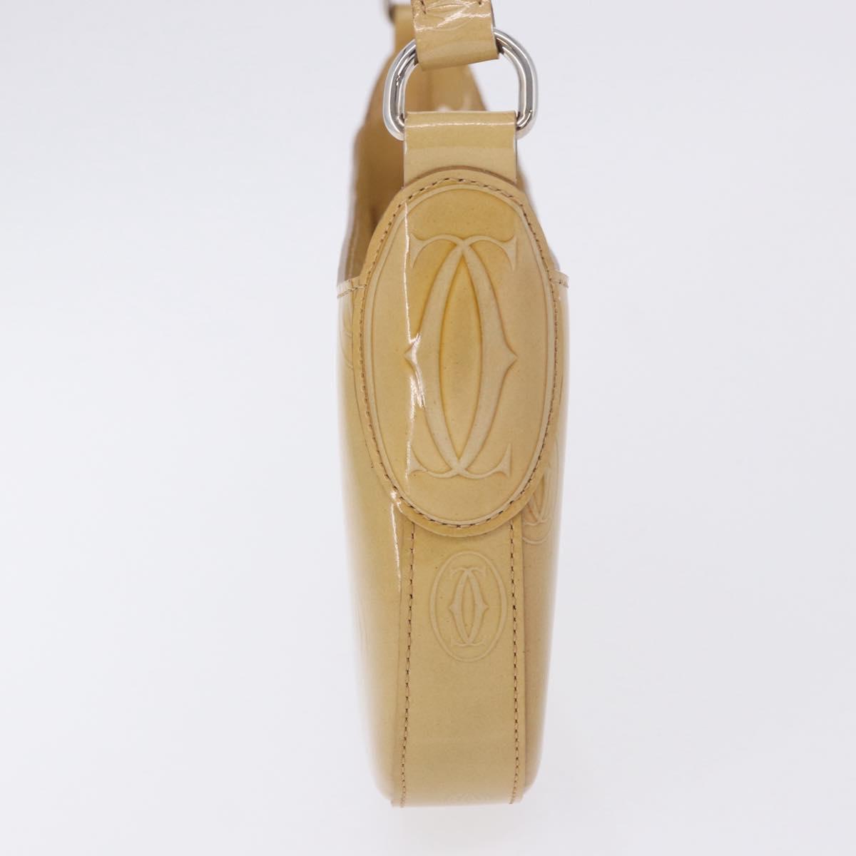 CARTIER Shoulder Bag Patent leather Beige Silver Auth 198718V