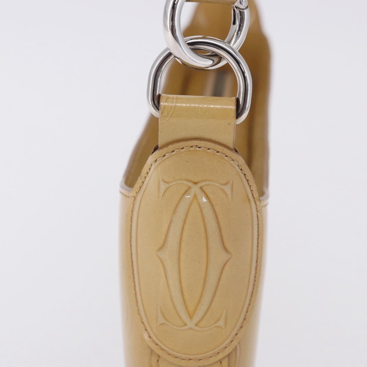 CARTIER Shoulder Bag Patent leather Beige Silver Auth 198718V