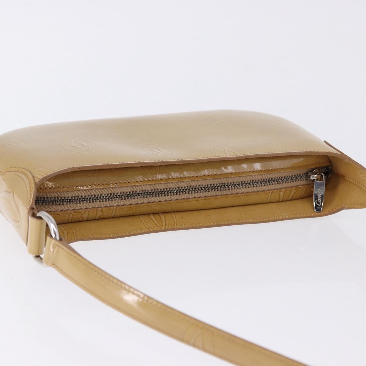 CARTIER Shoulder Bag Patent leather Beige Silver Auth 198718V