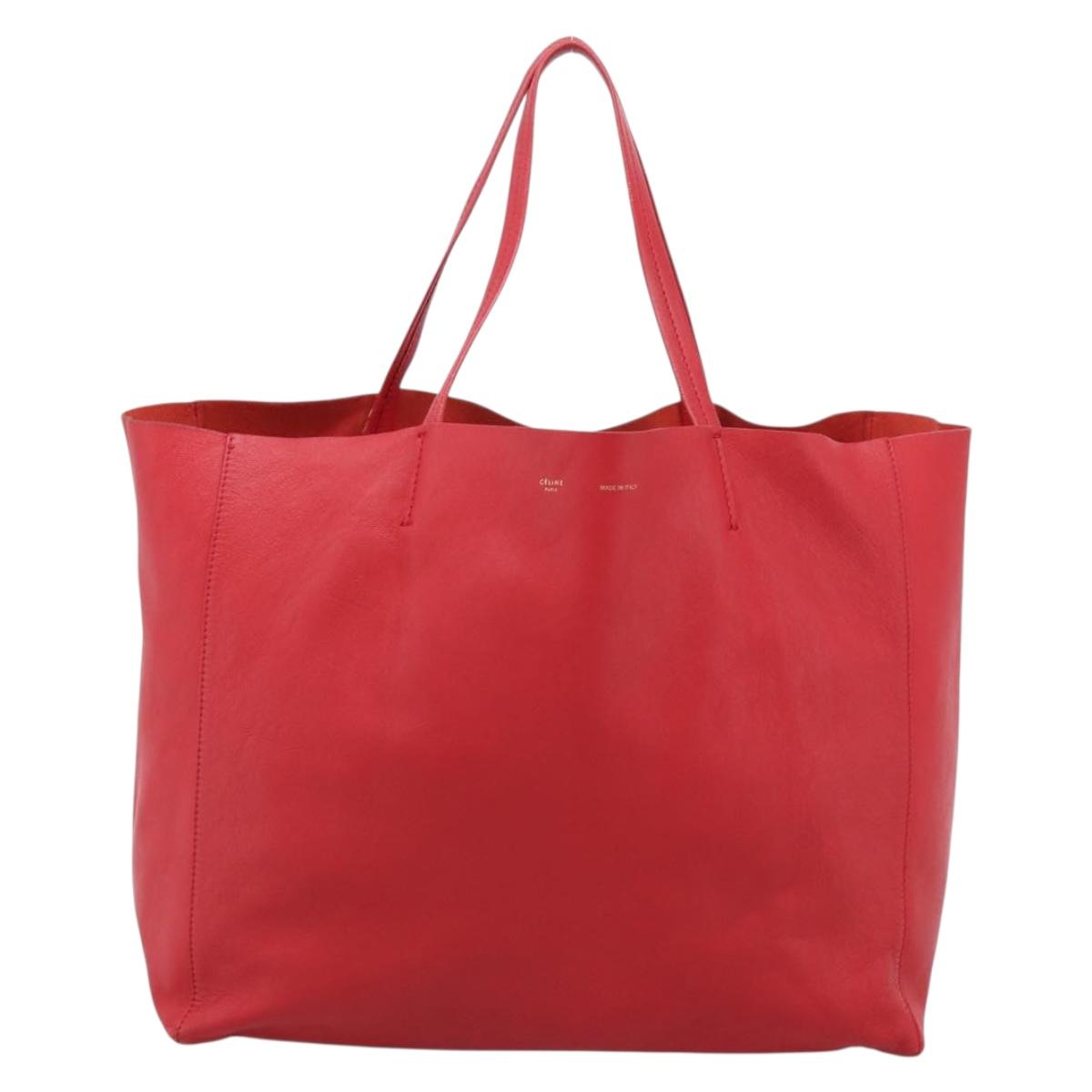 CELINE Horizontal Cabas Tote Bag Leather Red Gold Auth 198719