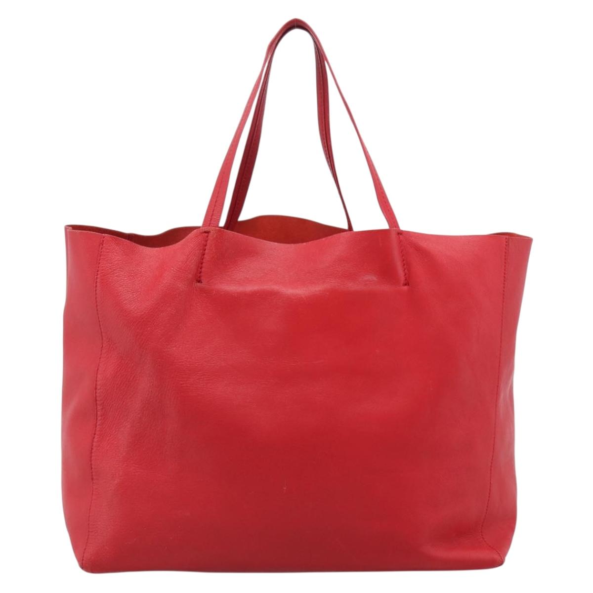 CELINE Horizontal Cabas Tote Bag Leather Red Gold Auth 198719