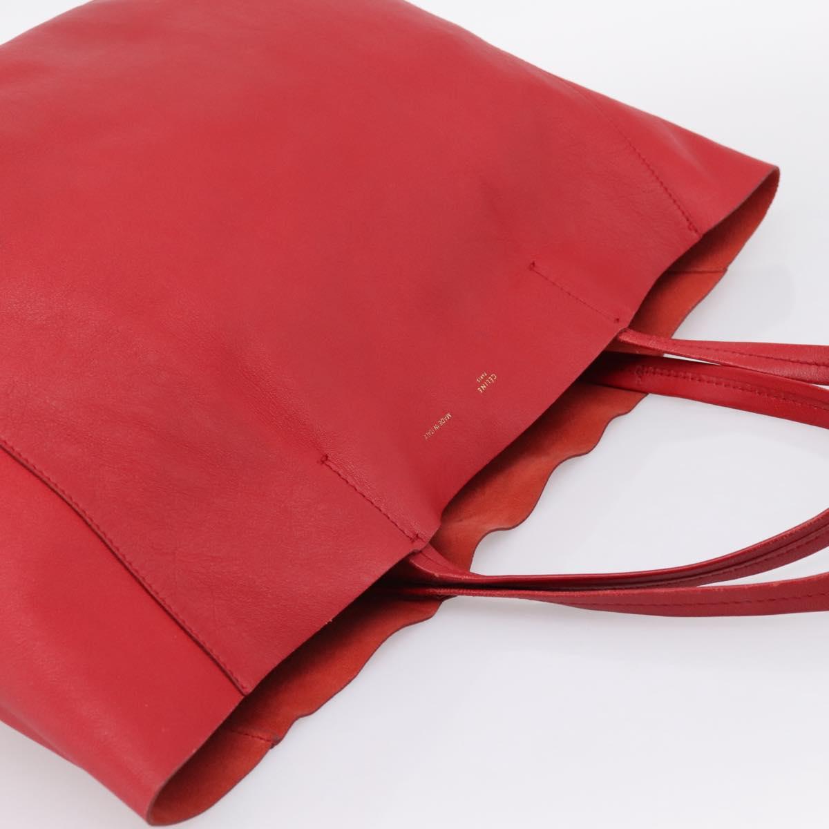 CELINE Horizontal Cabas Tote Bag Leather Red Gold Auth 198719
