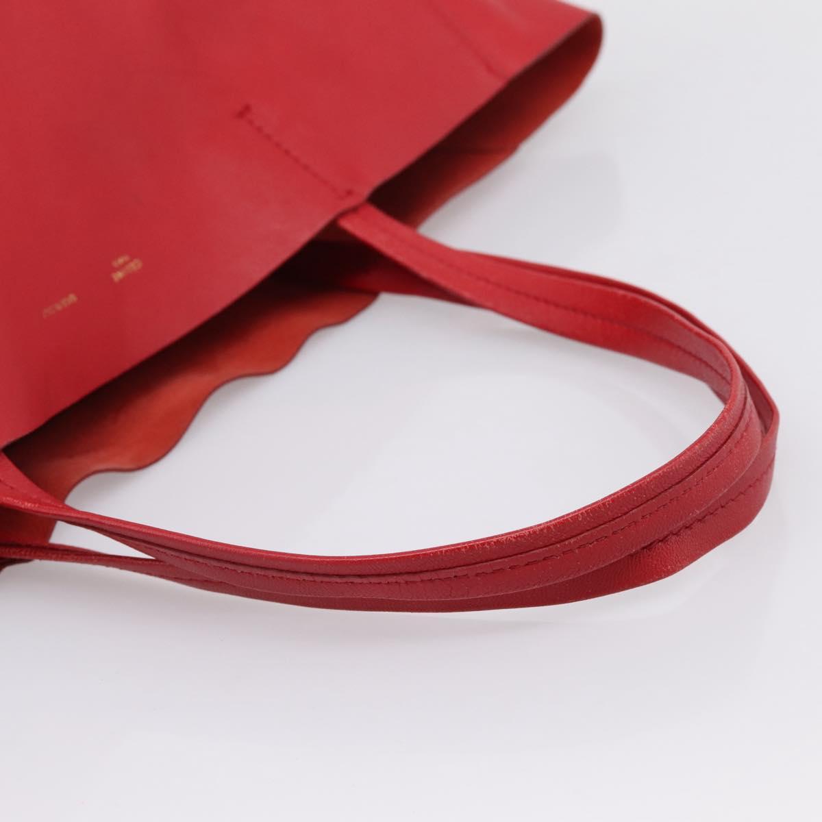 CELINE Horizontal Cabas Tote Bag Leather Red Gold Auth 198719